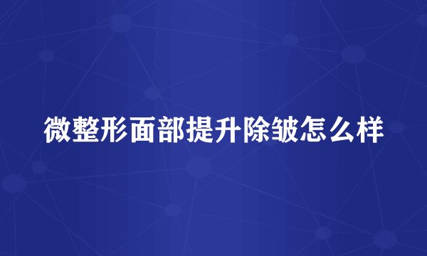 微整形面部提升除皱怎么样