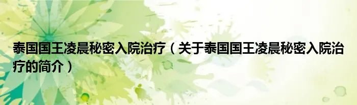 泰国国王凌晨秘密入院治疗（关于泰国国王凌晨秘密入院治疗的简介）