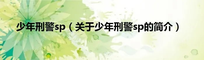 少年刑警sp(关于少年刑警sp的简介)
