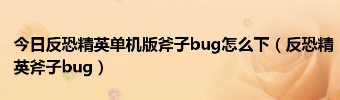 今日反恐精英单机版斧子bug怎么下（反恐精英斧子bug）