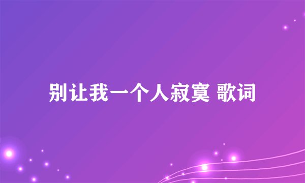 别让我一个人寂寞 歌词