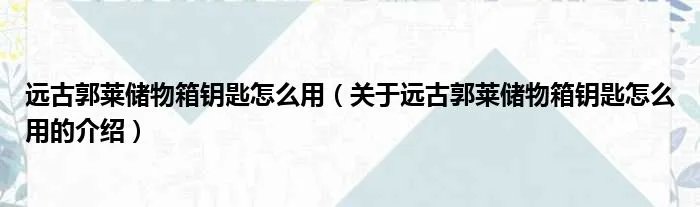远古郭莱储物箱钥匙怎么用（关于远古郭莱储物箱钥匙怎么用的介绍）