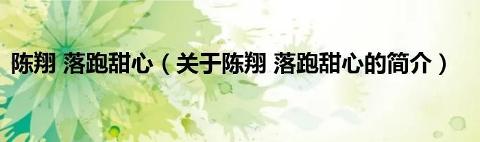 陈翔 落跑甜心（关于陈翔 落跑甜心的简介）