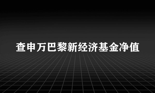 查申万巴黎新经济基金净值