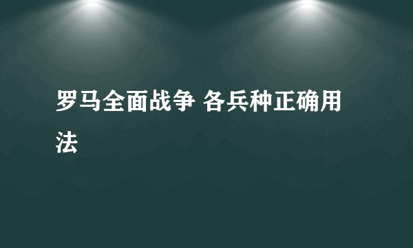 罗马全面战争 各兵种正确用法