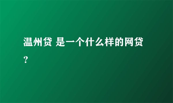 温州贷 是一个什么样的网贷？