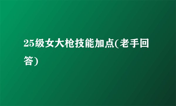 25级女大枪技能加点(老手回答)