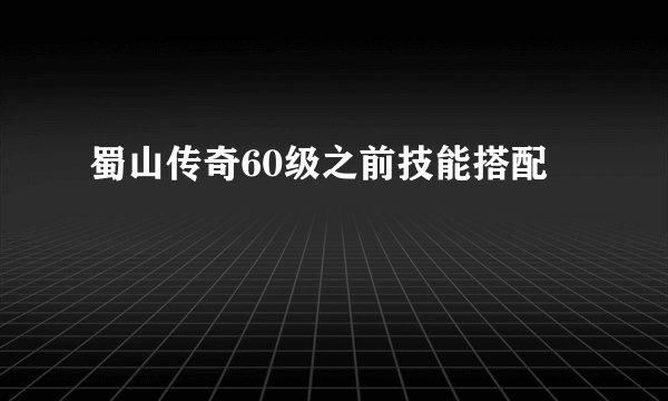 蜀山传奇60级之前技能搭配