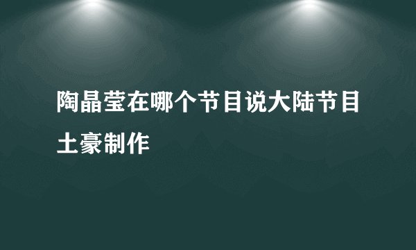 陶晶莹在哪个节目说大陆节目土豪制作