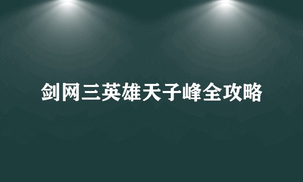 剑网三英雄天子峰全攻略