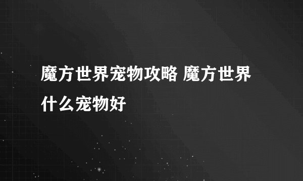 魔方世界宠物攻略 魔方世界什么宠物好