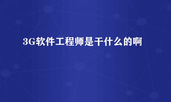 3G软件工程师是干什么的啊