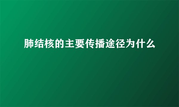 肺结核的主要传播途径为什么