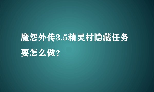 魔怨外传3.5精灵村隐藏任务要怎么做?