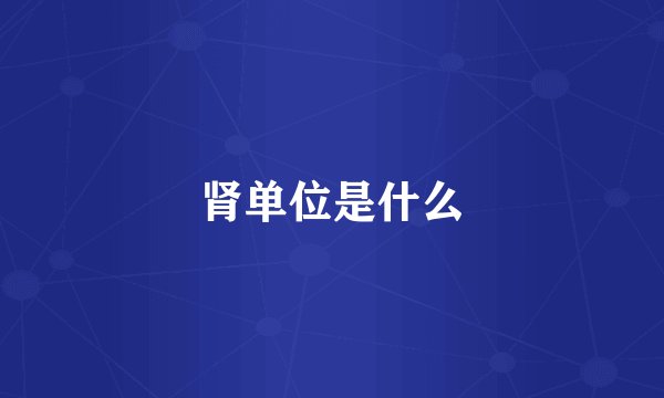 肾单位是什么