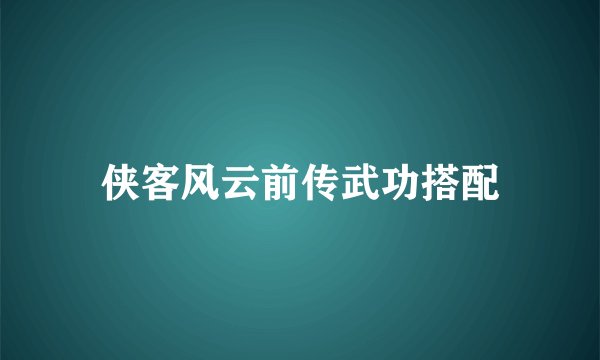 侠客风云前传武功搭配