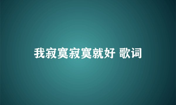 我寂寞寂寞就好 歌词