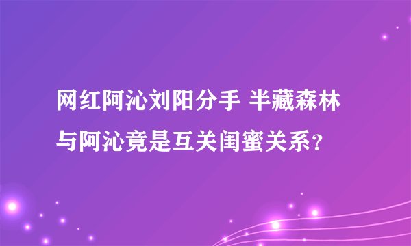 网红阿沁刘阳分手 半藏森林与阿沁竟是互关闺蜜关系?