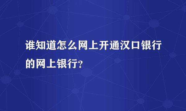 谁知道怎么网上开通汉口银行的网上银行？