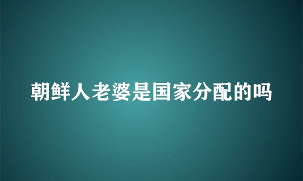 朝鲜人老婆是国家分配的吗