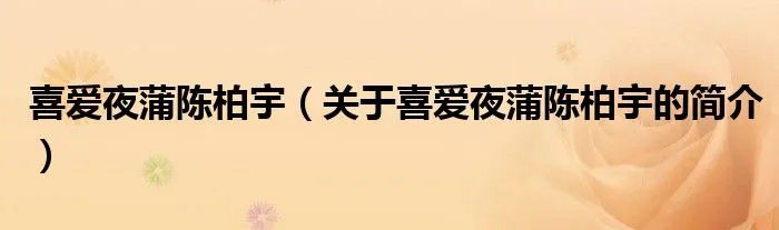 喜爱夜蒲陈柏宇（关于喜爱夜蒲陈柏宇的简介）