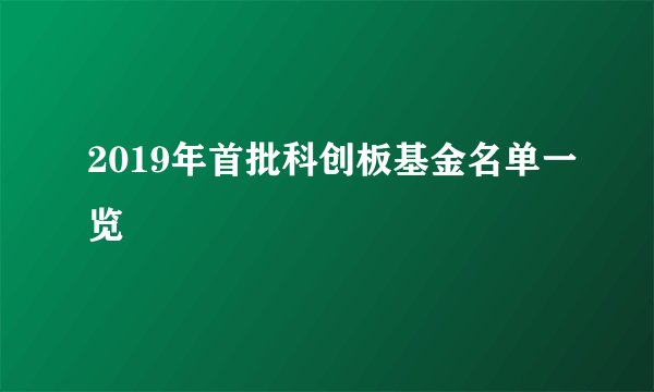 2019年首批科创板基金名单一览