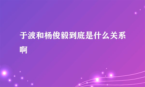 于波和杨俊毅到底是什么关系啊