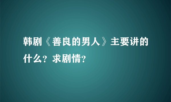 韩剧《善良的男人》主要讲的什么？求剧情？