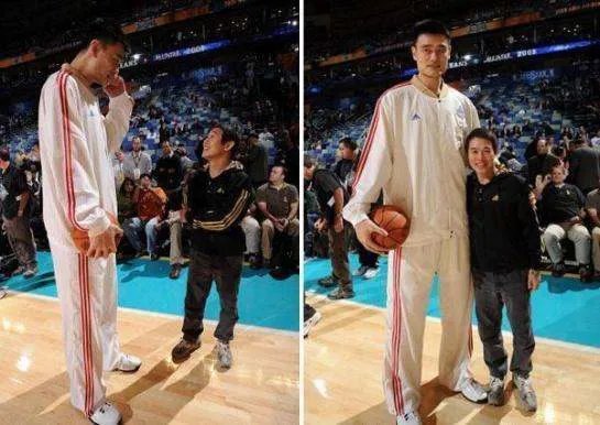 普通人和NBA巨人合影,怎样才能显得不矮?