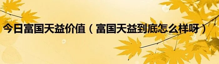 今日富国天益价值（富国天益到底怎么样呀）