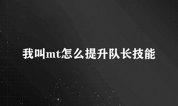 我叫mt怎么提升队长技能