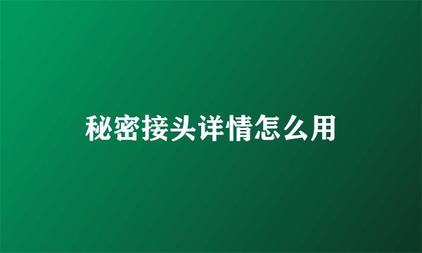 秘密接头详情怎么用