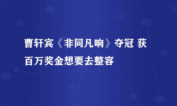 曹轩宾《非同凡响》夺冠 获百万奖金想要去整容