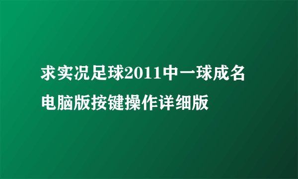 求实况足球2011中一球成名 电脑版按键操作详细版