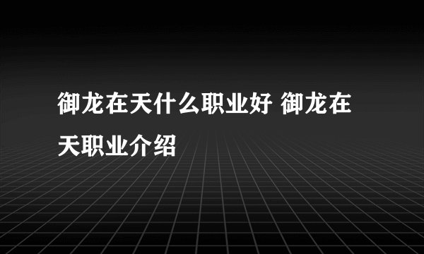 御龙在天什么职业好 御龙在天职业介绍