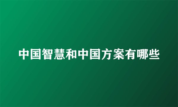 中国智慧和中国方案有哪些