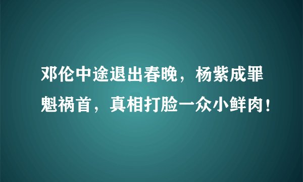 邓伦中途退出春晚,杨紫成罪魁祸首,真相打脸一众小鲜肉!