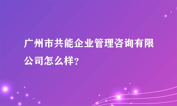 广州市共能企业管理咨询有限公司怎么样？